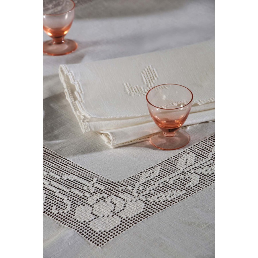 Σετ 7 τεμαχίων (καρέ, σεμέν, τραπεζοκαρέ) Χειροποίητο λινό Κοφτό Newhome Skiros 310 ivory