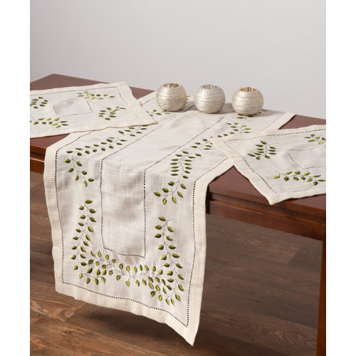 Σετ Σεμέν 3 Τεμαχίων (40x110 και 2τεμ 40x40) με Αζούρ και Κέντημα Newhome 3279 Εκρού