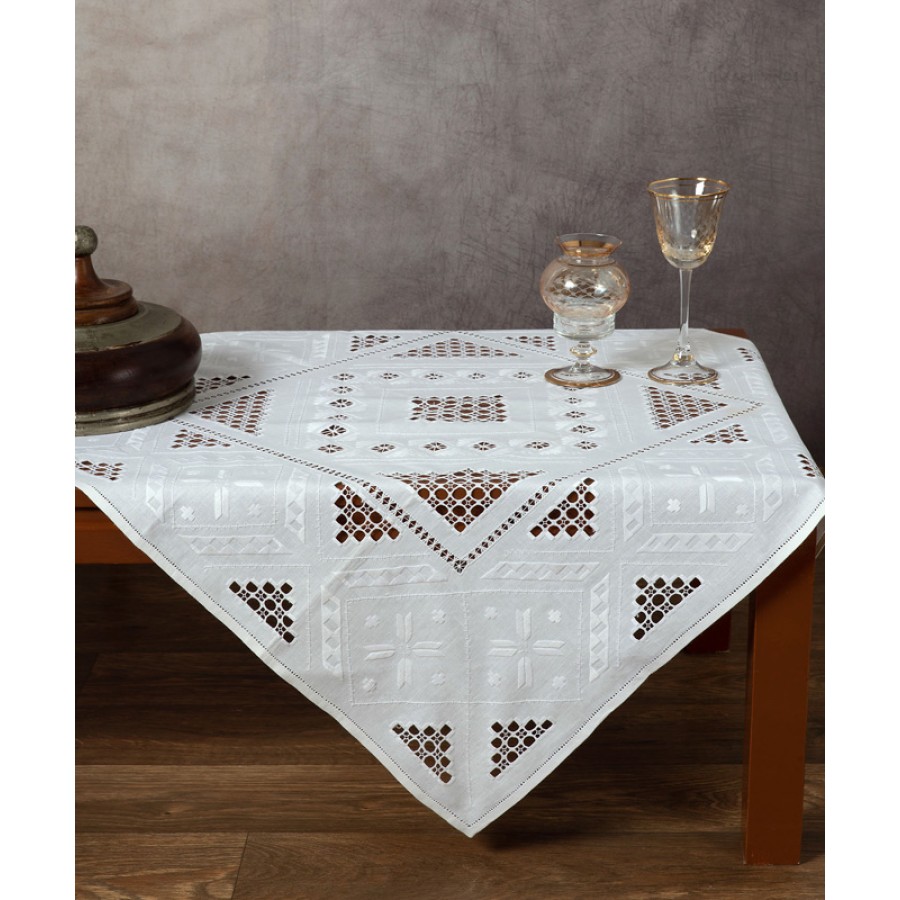 Καρέ (90x90) Χειροποίητο Λευκαδίτικο Λινό Κοφτό Newhome Skiros 342-1 λευκό