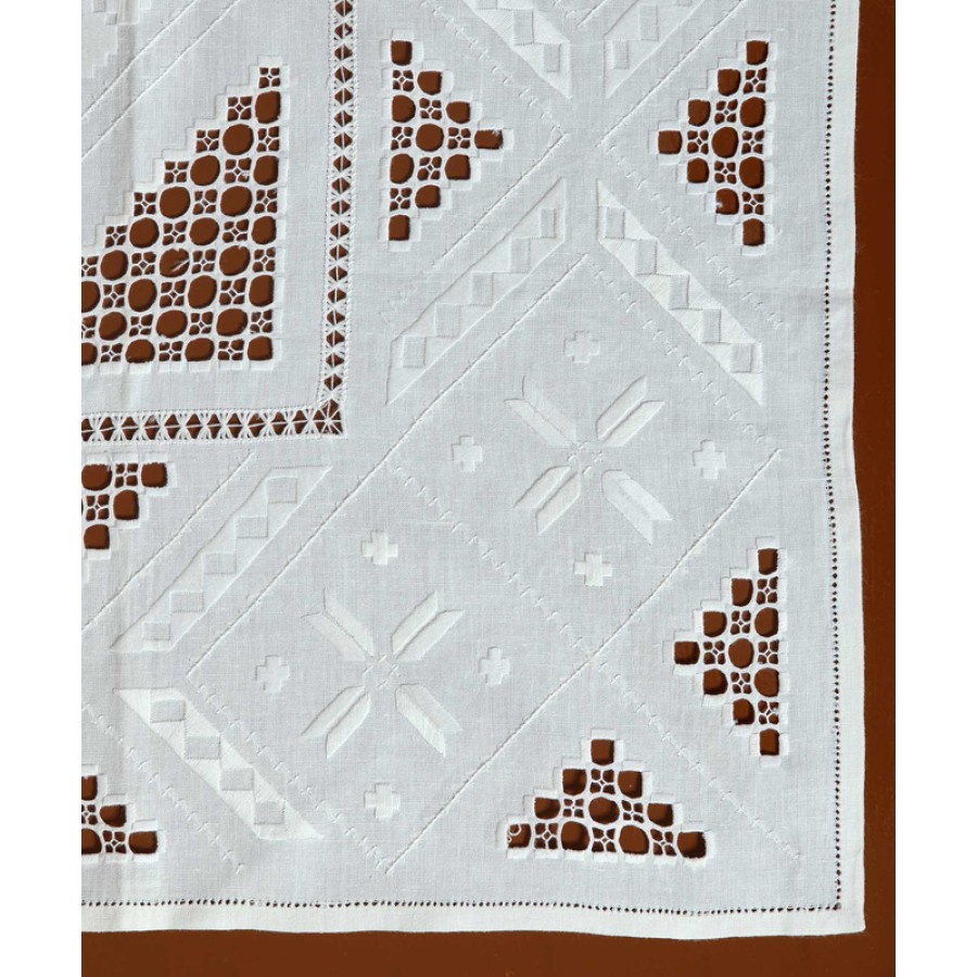 Καρέ (90x90) Χειροποίητο Λευκαδίτικο Λινό Κοφτό Newhome Skiros 342-1 λευκό