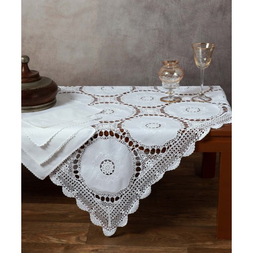 Καρέ (110x110) βαμβακερό με πλεκτό με πετσετάκια Newhome Skiros 371 λευκό