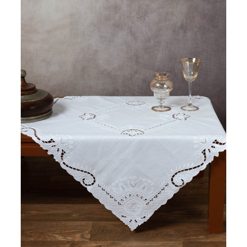 Καρέ (90x90) Χειροποίητo Κοφτό Newhome Skiros 461 Λευκό