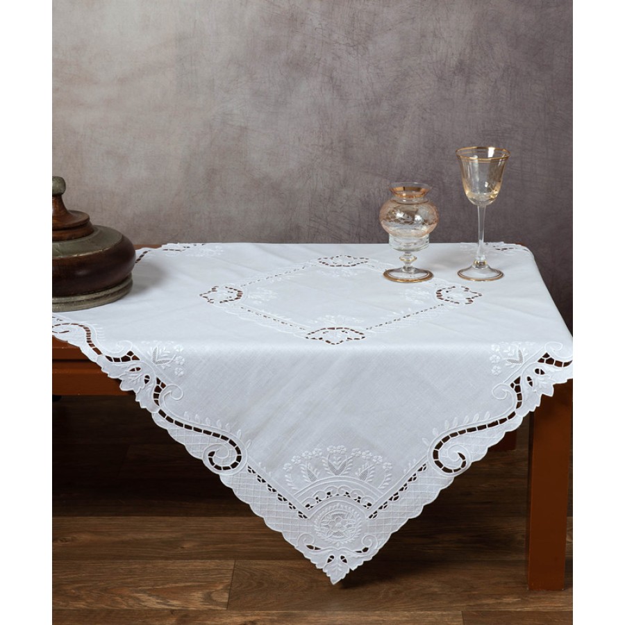 Καρέ (90x90) Χειροποίητo Κοφτό Newhome Skiros 461 Λευκό