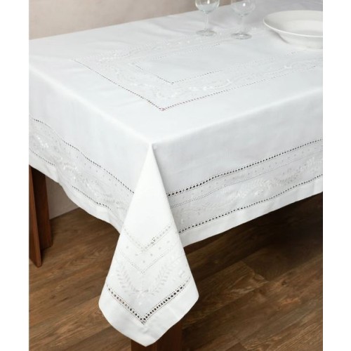 Τραπεζομάντηλο 12 ατόμων (175x350) με πετσέτες φαγητού, κεντητό με διπλό αζούρ Newhome Skiros 601