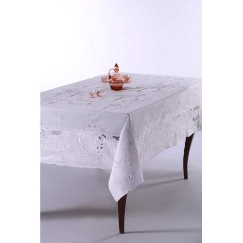 Τραπεζομάντηλο 8 ατόμων (170x220) χειροποίητο με πετσέτες φαγητού Newhome Skiros 6011