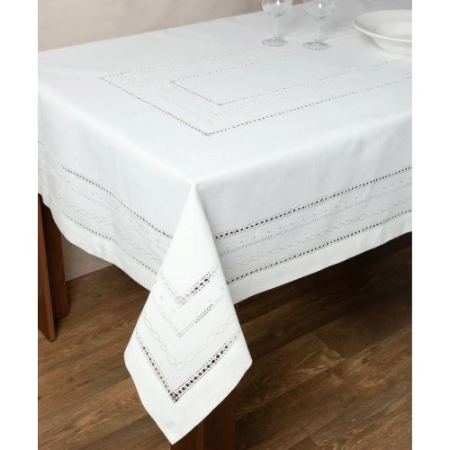 Τραπεζομάντηλο 8 ατόμων (175x220) με πετσέτες φαγητού, κεντητό με διπλό αζούρ Newhome Skiros 602