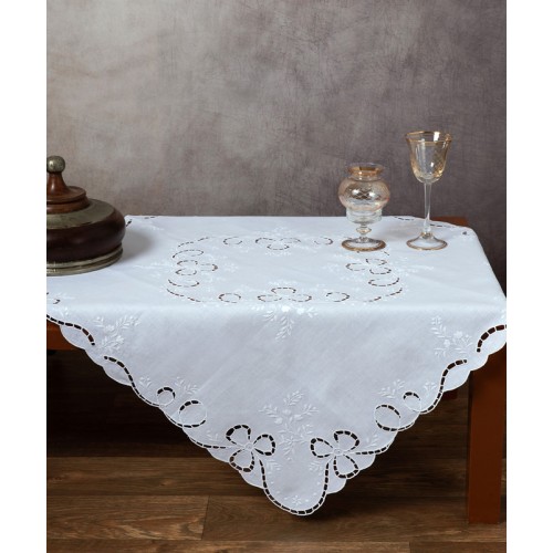 Καρέ (90x90) Χειροποίητo Λινό Κοφτό Newhome Skiros 604 Λευκό