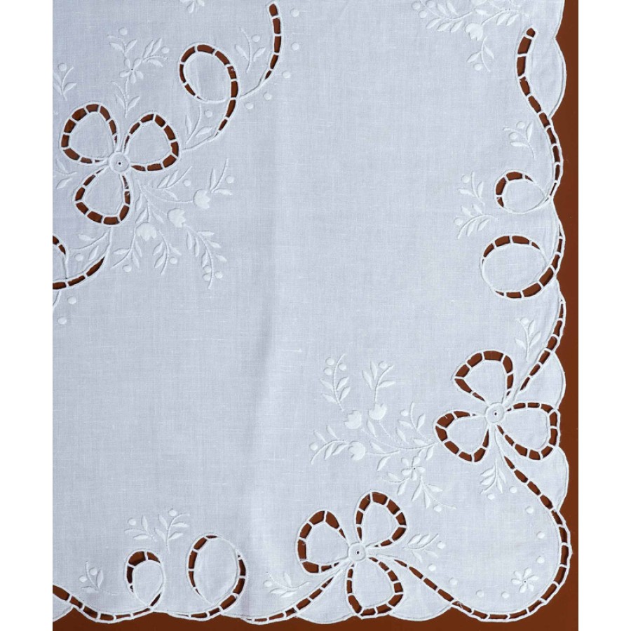 Καρέ (90x90) Χειροποίητo Λινό Κοφτό Newhome Skiros 604 Λευκό