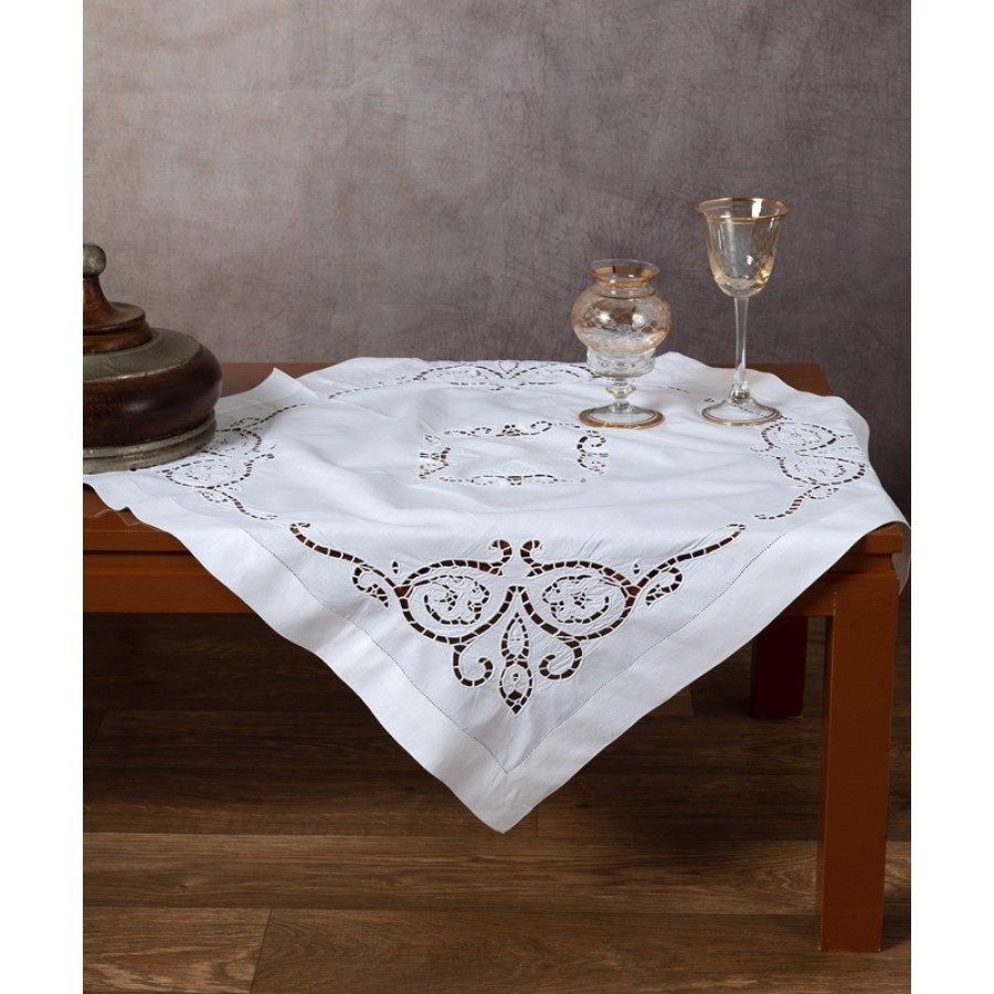 Καρέ (75x75) χειροποίητο κοφτό Newhome Skiros 617 λευκό