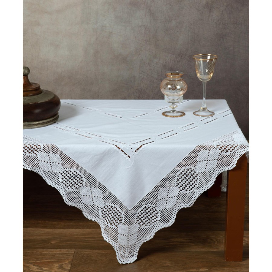 Τραπεζομάντηλο 8 ατόμων (170x170) χειροποίητο μερσεριζέ πλεκτό Newhome Skiros 6220 λευκό