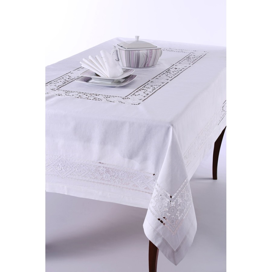 Τραπεζομάντηλο 6 ατόμων (120x180) με πετσέτες φαγητού Newhome 682 λευκό