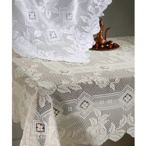 Τραπεζομάντηλο 8 ατόμων (180x180) χειροποίητο μερσεριζέ πλεκτό Newhome Skiros 73C λευκό