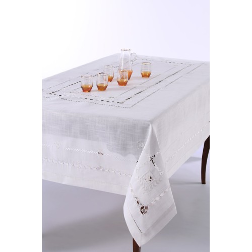 Τραπεζομάντηλο (180x180) χειροποίητο με πετσέτες φαγητού Newhome Skiros 9108 λευκό
