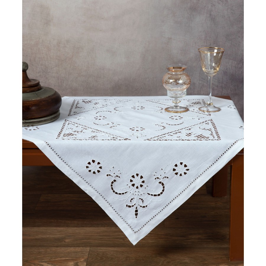 Καρέ (90x90) Χειροποίητo Κοφτό Newhome Skiros 92157 Λευκό