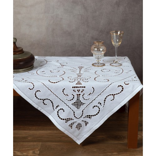 Τραπεζοκαρέ (140x140) χειροποίητο κοφτό λινό Newhome Skiros 9402 λευκό