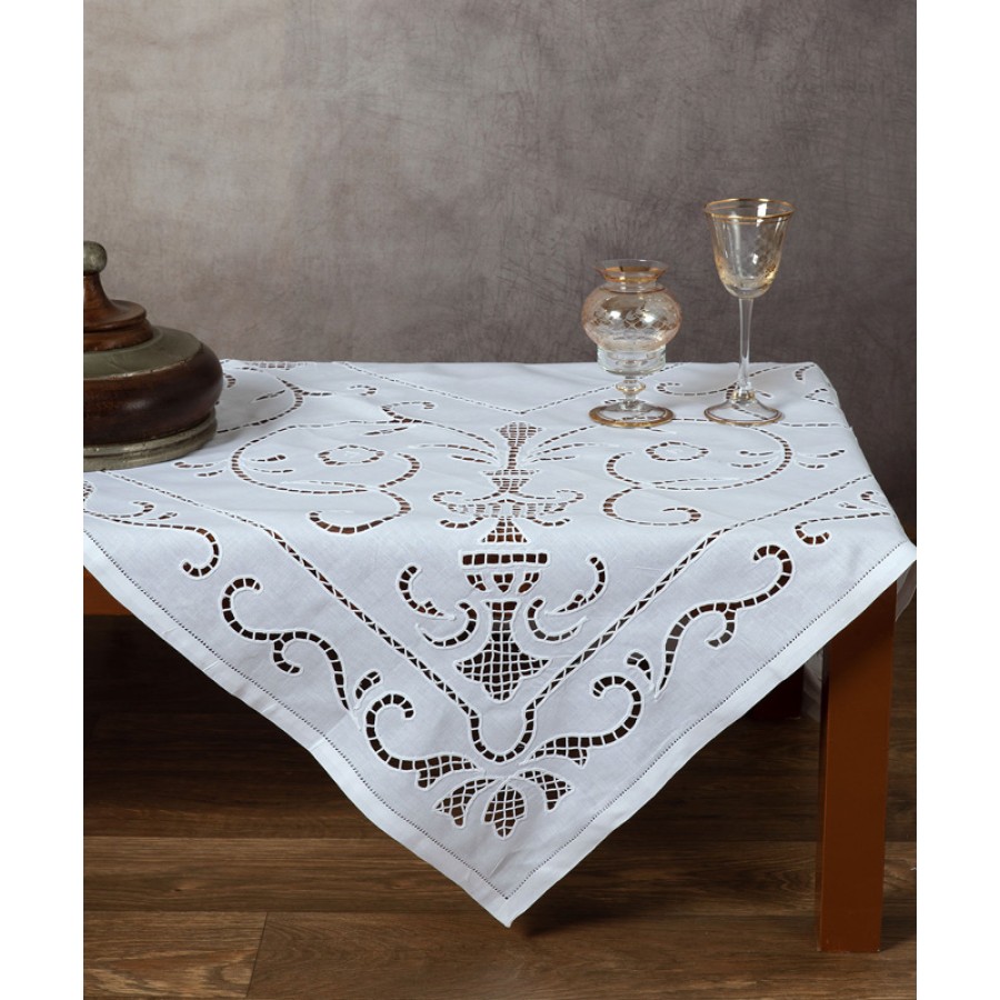 Τραπεζοκαρέ (140x140) χειροποίητο κοφτό λινό Newhome Skiros 9402 λευκό