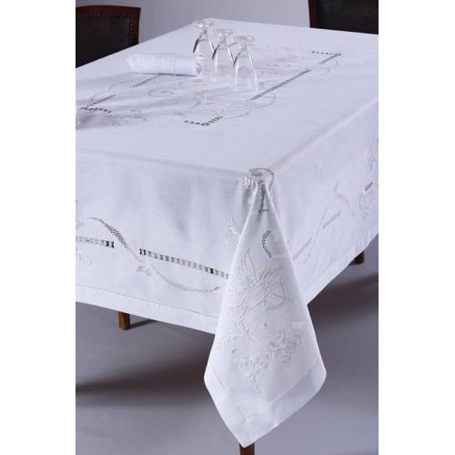Τραπεζομάντηλο 8 ατόμων(170 x 170) χειροποίητο με πετσέτες φαγητού Newhome Skiros 960b λευκό