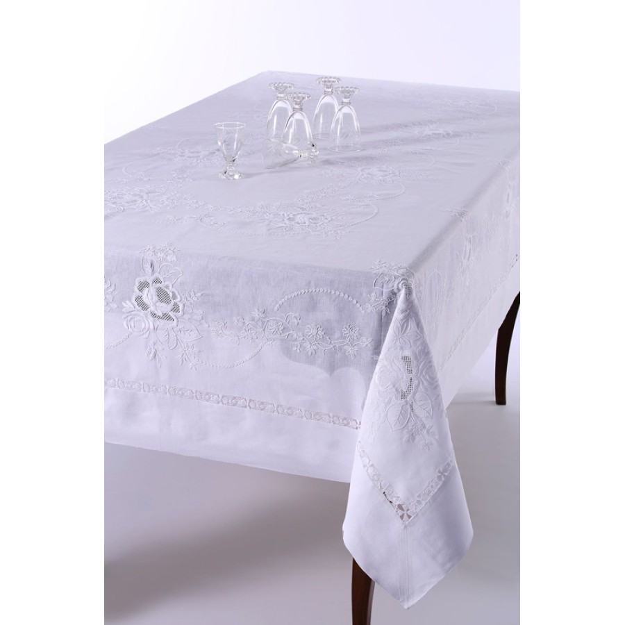 Τραπεζομάντηλο 8 ατόμων (170x220) Χειροποίητο με 8 πετσέτες φαγητού Newhome Skiros 974 λευκό Τραπεζομάντηλο 8 ατόμων (170x220) Χειροποίητο με 8 πετσέτες φαγητού Newhome Skiros 974 λευκό