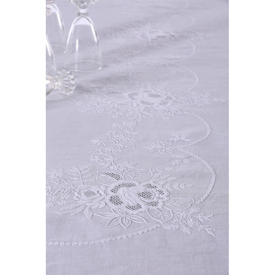 Τραπεζομάντηλο 8 ατόμων (170x220) Χειροποίητο με 8 πετσέτες φαγητού Newhome Skiros 974 λευκό Τραπεζομάντηλο 8 ατόμων (170x220) Χειροποίητο με 8 πετσέτες φαγητού Newhome Skiros 974 λευκό