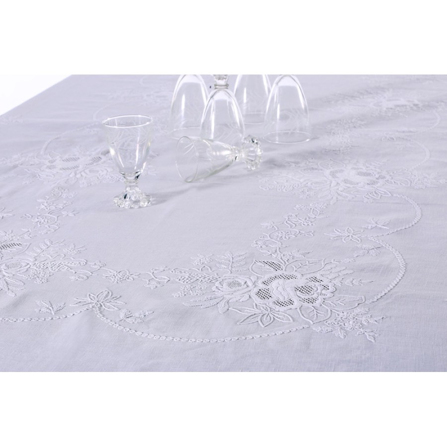 Τραπεζομάντηλο 8 ατόμων (170x220) Χειροποίητο με 8 πετσέτες φαγητού Newhome Skiros 974 λευκό Τραπεζομάντηλο 8 ατόμων (170x220) Χειροποίητο με 8 πετσέτες φαγητού Newhome Skiros 974 λευκό