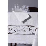 Τραπεζομάντηλο 8 ατόμων (170x220) λινό χειροποίητο με πετσέτες φαγητού Newhome Skiros 9895 λευκό