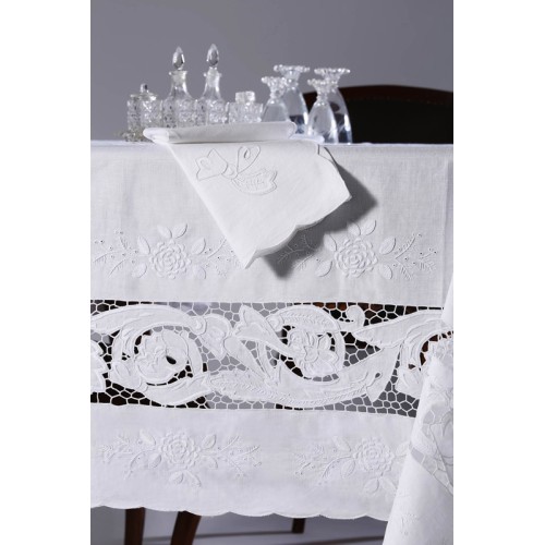 Σετ 7 τεμαχίων (καρέ, σεμέν, τραπεζοκαρέ) Χειροποίητο λινό Skiros 9895 λευκό