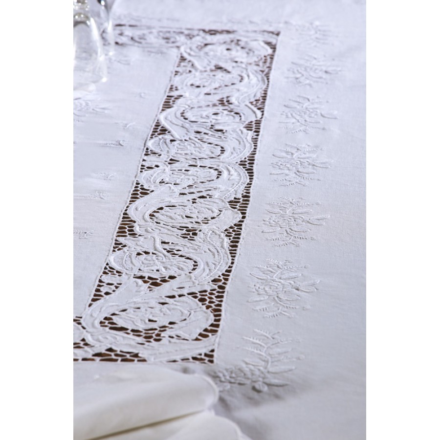 Σετ 7 τεμαχίων (καρέ, σεμέν, τραπεζοκαρέ) Χειροποίητο λινό Skiros 9895 λευκό