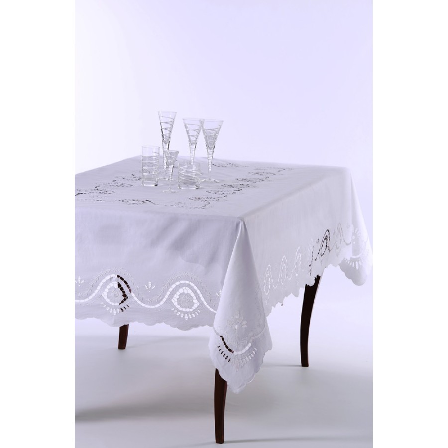 Τραπεζομάντηλο 8 ατόμων (170x220) χειροποίητο λινό με πετσέτες φαγητού Newhome Skiros ACT8 λευκό Τραπεζομάντηλο 8 ατόμων (170x220) χειροποίητο λινό με πετσέτες φαγητού Newhome Skiros ACT8 λευκό