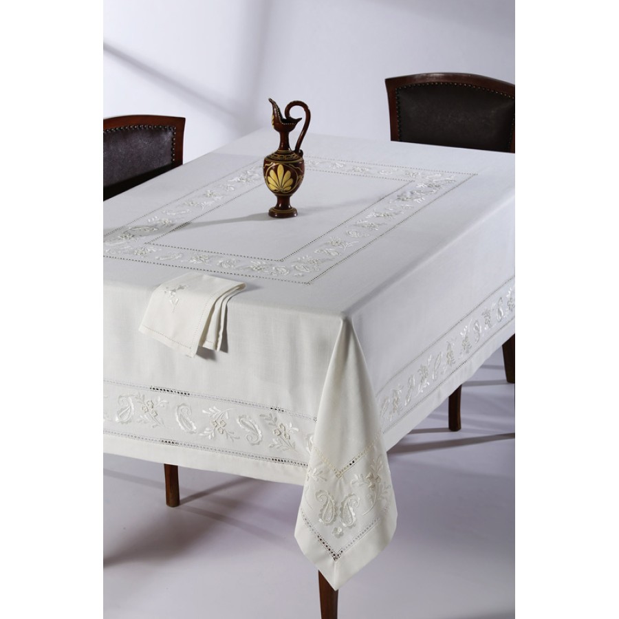 Τραπεζομάντηλο 12 ατόμων (170x270) με πετσέτες φαγητού, χειροποίητο Newhome Skiros NT82