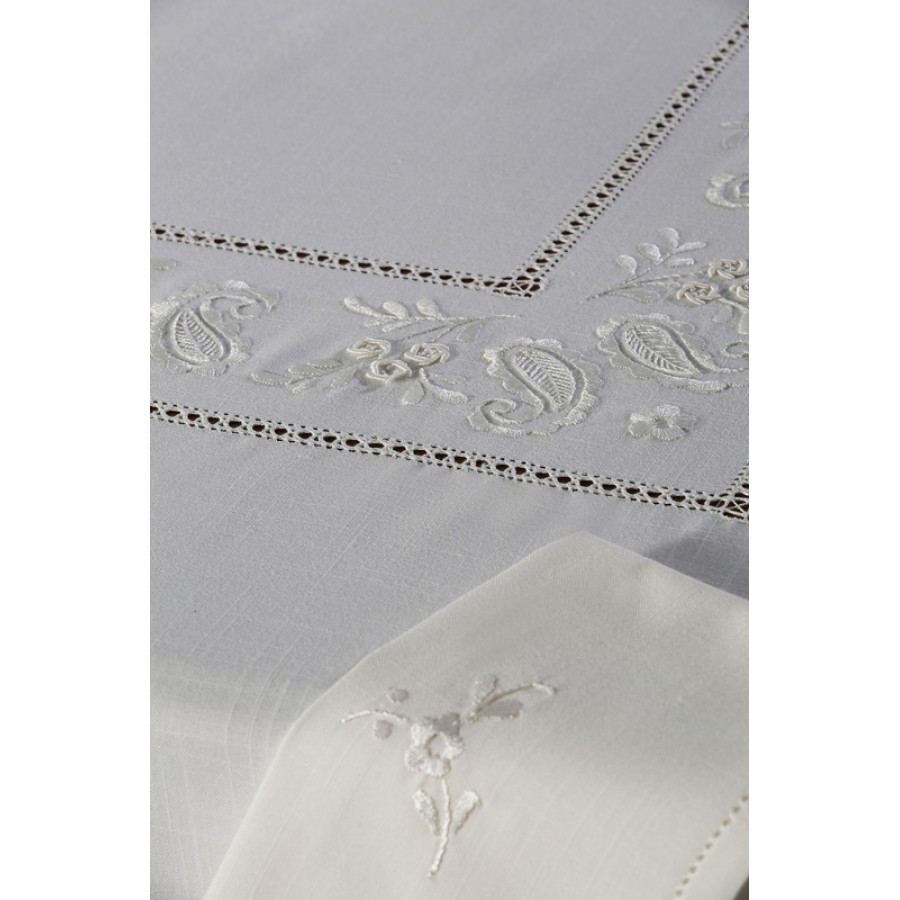 Τραπεζομάντηλο 12 ατόμων (170x270) με πετσέτες φαγητού, χειροποίητο Newhome Skiros NT82