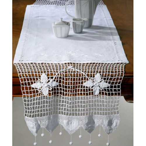 Τραβέρσα Λινή (50x200) Χειροποίητη με Ανεβατή δουλειά Newhome Ρουμάνικη Λευκή