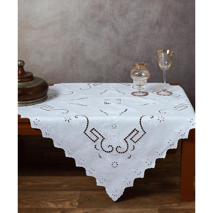 Καρέ (90x90) Χειροποίητo Λινό Κοφτό Newhome Skiros S119 Λευκό