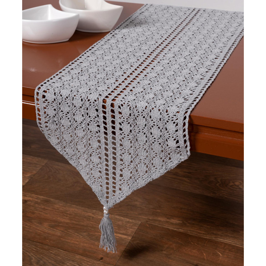 Διακοσμητική Πλεκτή Τραβέρσα (32x160) Μονόχρωμη με Μύτη Newhome C210 Γκρι