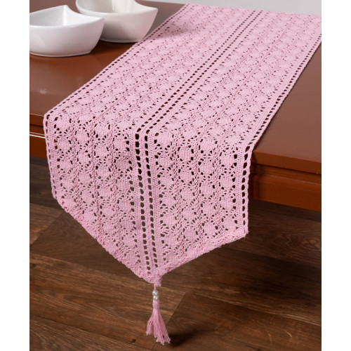 Διακοσμητική Πλεκτή Τραβέρσα (32x160) Μονόχρωμη με Μύτη Newhome C210 Ροζ