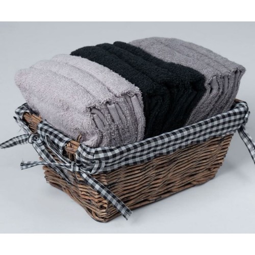 Σετ 9 τεμάχια Λαβέτες (30x30) σε Καλάθι με Καρώ Newhome Lave Due Γκρι-Μαύρο