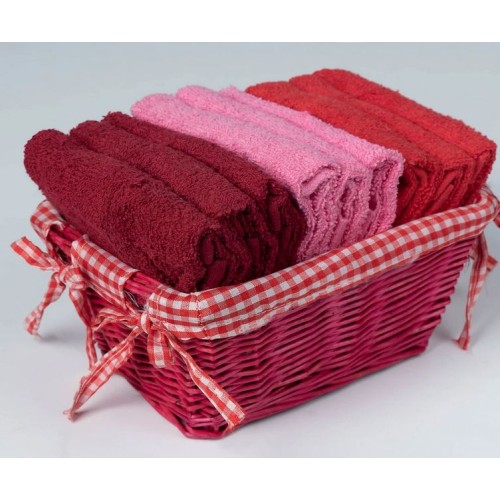 Σετ 9 τεμάχια Λαβέτες (30x30) σε Καλάθι με Καρώ Newhome Lave Due Κόκκινο-Ροζ