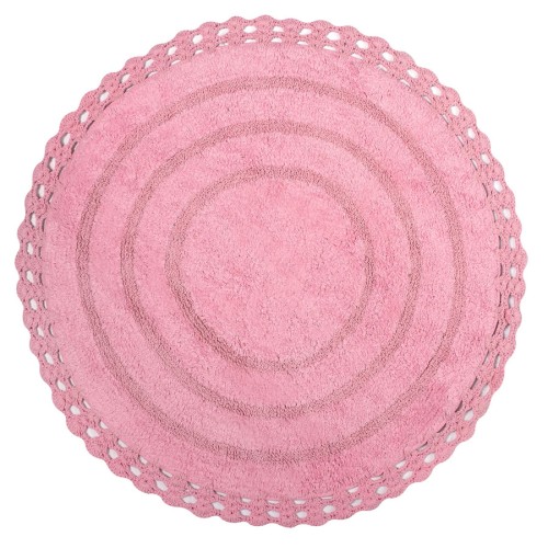 Πατάκι Μπάνιου (Φ70 εκ.) Βαμβακερό με Δαντέλα Newhome Στρογγυλό (Round) Ροζ