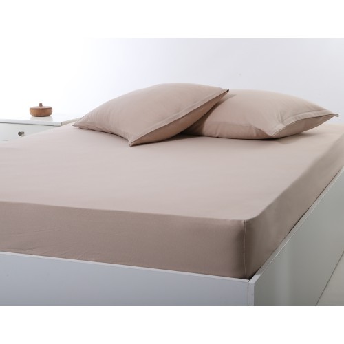 Κατωσέντονο με Λάστιχο Διπλό (160x200+35) Μονόχρωμο No Iron Newhome Jersey Dark Beige