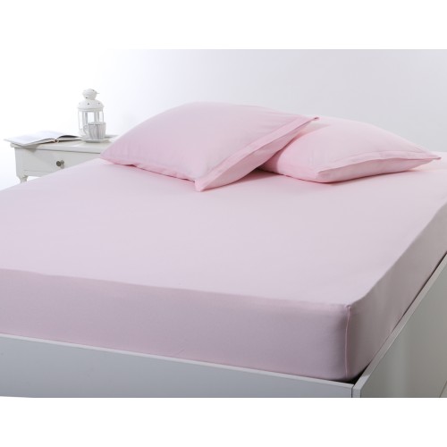Κατωσέντονο με Λάστιχο Διπλό (160x200+35) Μονόχρωμο No Iron Newhome Jersey Pink