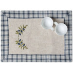 Σουπλά (35x50) Μπεζ με Κέντημα Ελιές και Καρώ Φάσα Newhome 1312 Μπλε