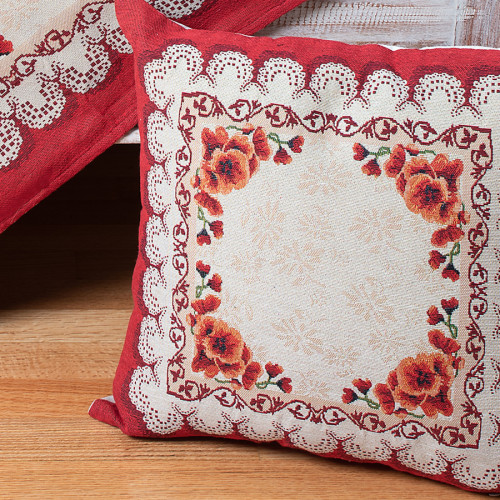 Διακοσμητική Θήκη Φιγούρας (45x45) Στόφα Ζακάρ Newhome 14250 με Παπαρούνες