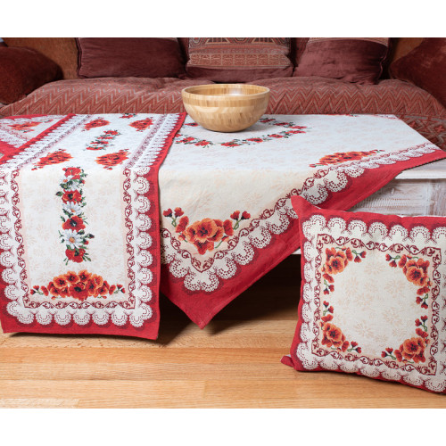 Τραπεζομάντηλο 6 Ατόμων (140x180) Στόφα Ζακάρ Newhome 14250 με Παπαρούνες