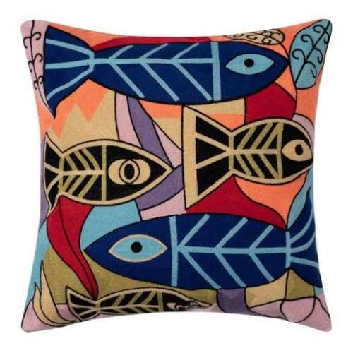 Διακοσμητική Θήκη για Μαξιλάρια Καναπέ (45x45) Ολοκέντητο Πολύγαζο Newhome 138 Ψάρια