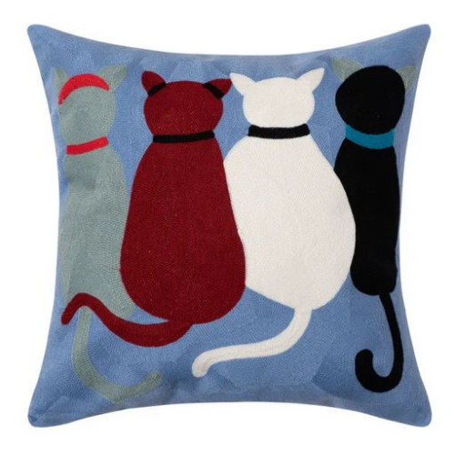 Διακοσμητική Θήκη για Μαξιλάρια Καναπέ (45x45) Ολοκέντητο Πολύγαζο Newhome 143 Γάτες