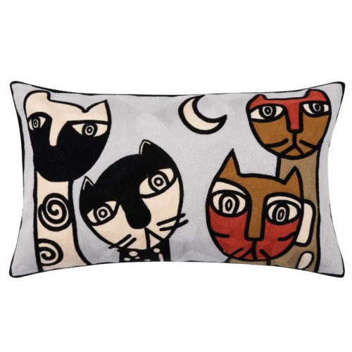 Διακοσμητική Θήκη για Μαξιλάρια Καναπέ (30x50) Ολοκέντητο Πολύγαζο Newhome S317 Γάτες
