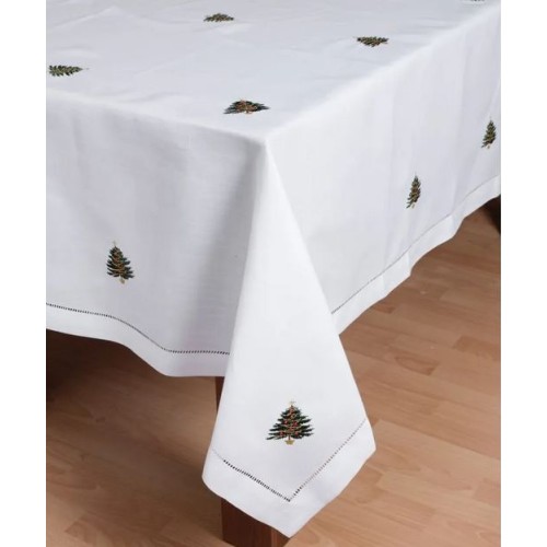 Χριστουγεννιάτικο Τραπεζομάντηλο 6 Ατόμων (140x180) Κεντητό Newhome 1022 Λευκό με Έλατο