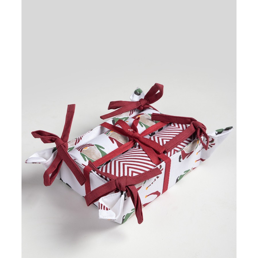 Χριστουγεννιάτικο Σετ Δώρου 2 Ποτηρόπανα (40x65) με Ψωμιέρα Newhome BS72111