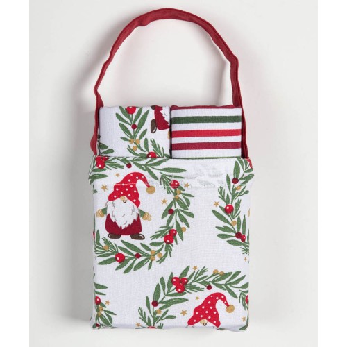 Χριστουγεννιάτικο Σετ Δώρου 2 Ποτηρόπανα (40x65) σε Τσαντάκι Newhome BS72116