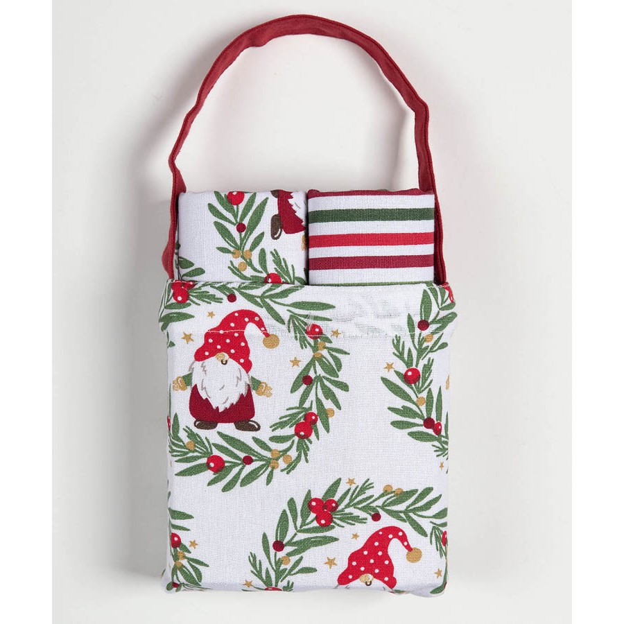 Χριστουγεννιάτικο Σετ Δώρου 2 Ποτηρόπανα (40x65) σε Τσαντάκι Newhome BS72116