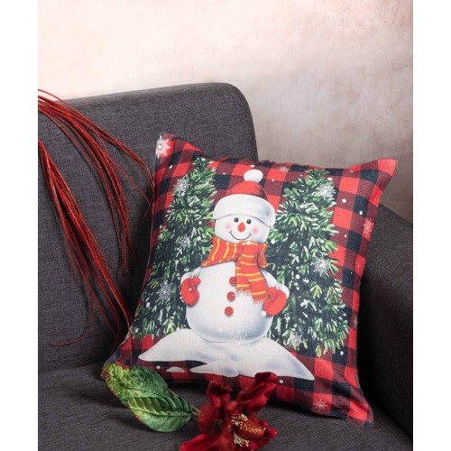 Χριστουγεννιάτικη Μαξιλαροθήκη Φιγούρας (45x45) Newhome KS2025-12 Χιονάνθρωπος Καρό